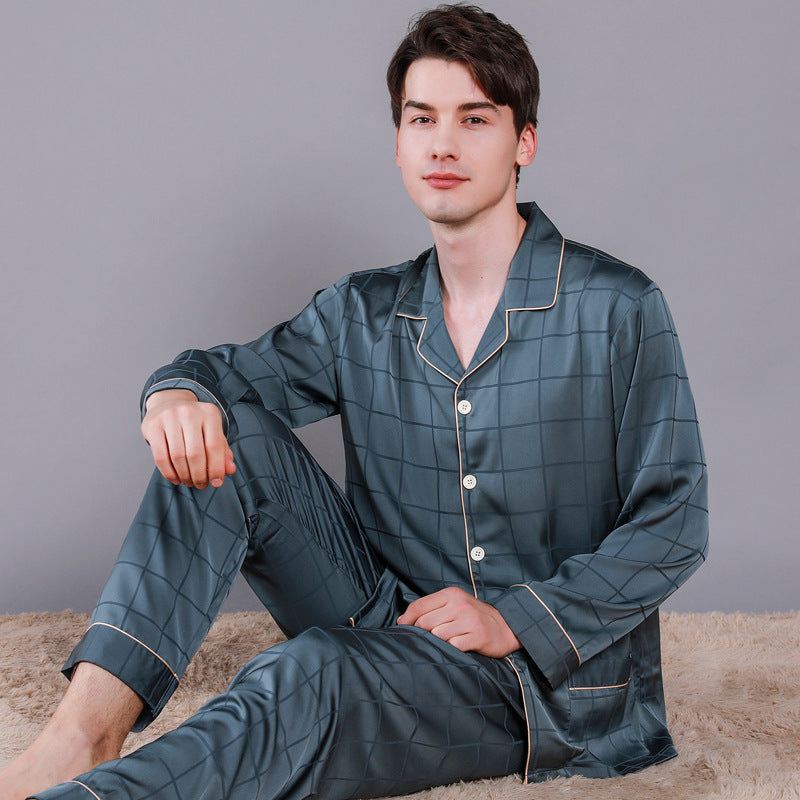 Satin Men's Little Square Printed Pajamas
