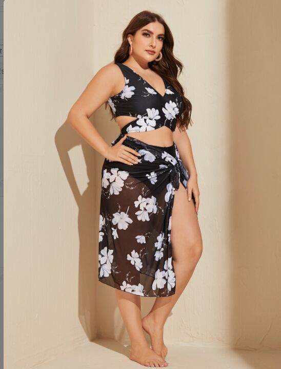 3pack Floral Print Push Up Bikini Swimsuit & Tie Side Skirt