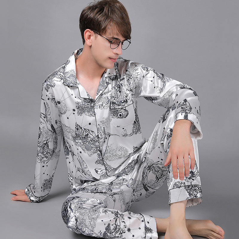 Couple's Satin Soft Long Sleeve Notch Collar Top and Pants Pajama Set