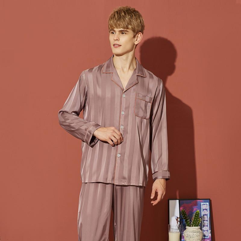Striped Button Front Satin Matching Couples Pajamas Set