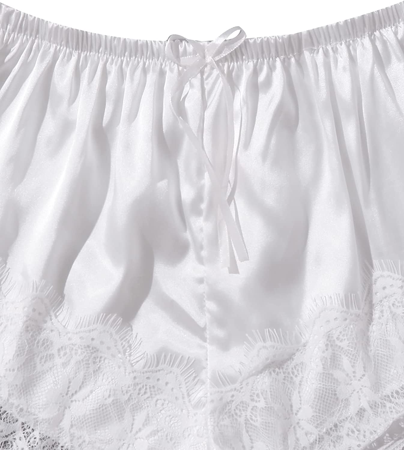 Women White Satin Pajamas Lace Exotic Lingerie 4-Piece Set