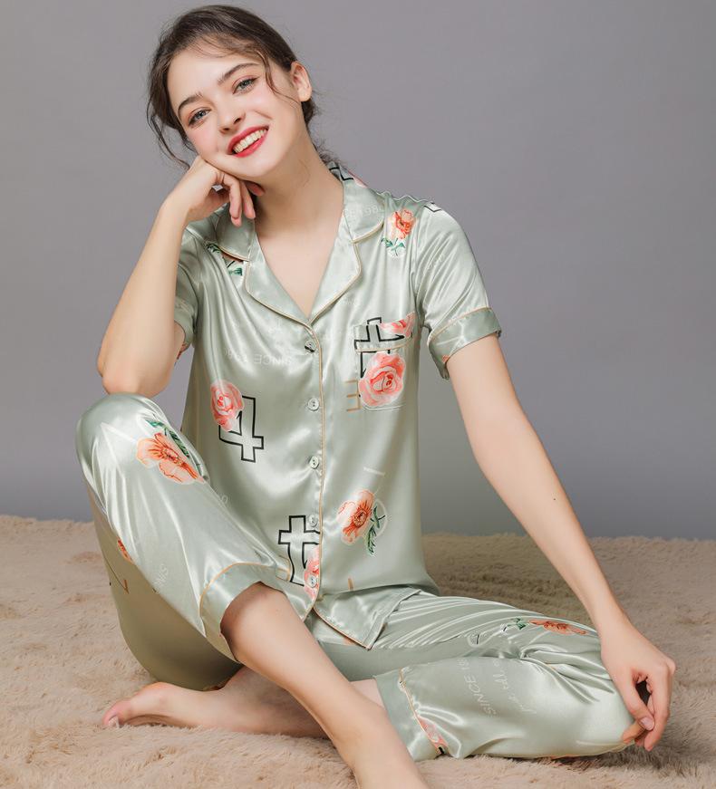 Women's Floral Print Short Satin Pajamas Set