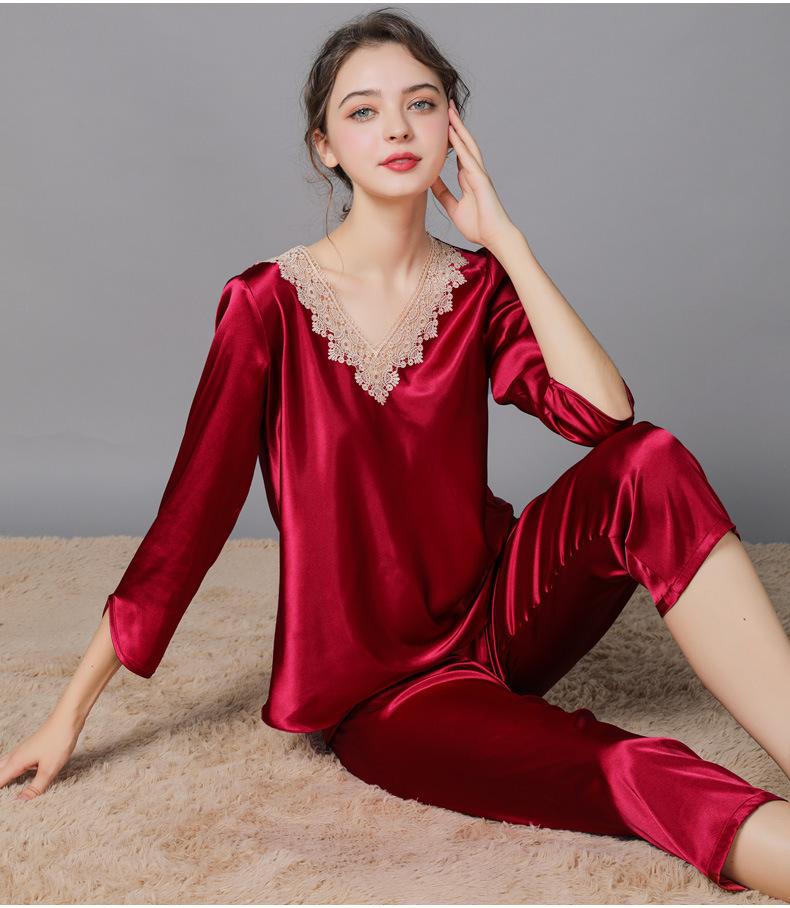 Women's Lace Floral Soft Satin Pajama Set