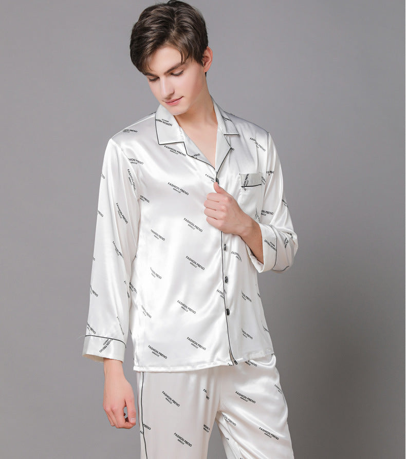 Classic Letter Print Satin Men Pajama Set