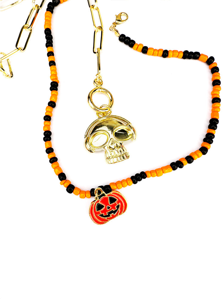 2pcs Halloween Skull & Pumpkin Shaped Necklace