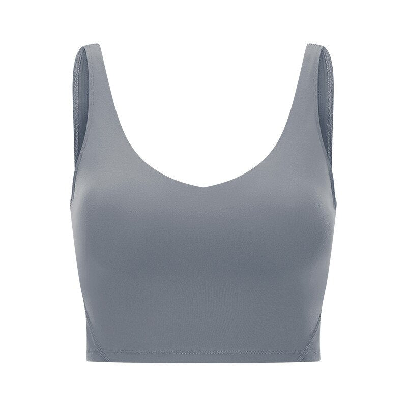 Women Solid Color Tight Shockproof Sports Bra Gym Crop Top Yoga Vest with Chest Pad