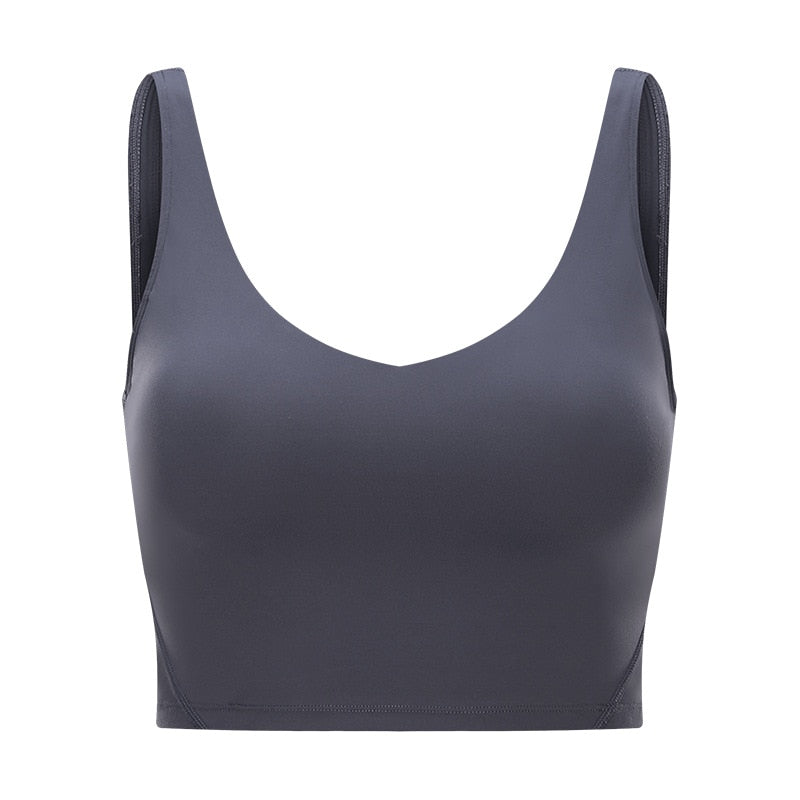 Women Solid Color Tight Shockproof Sports Bra Gym Crop Top Yoga Vest with Chest Pad