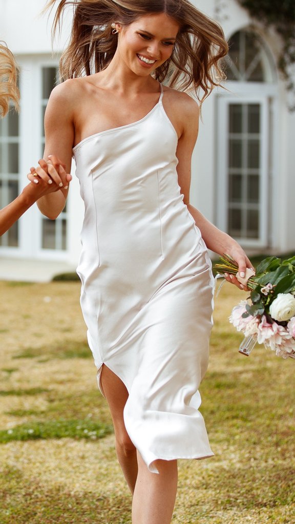 One Shoulder Satin Bridesmaid Dress