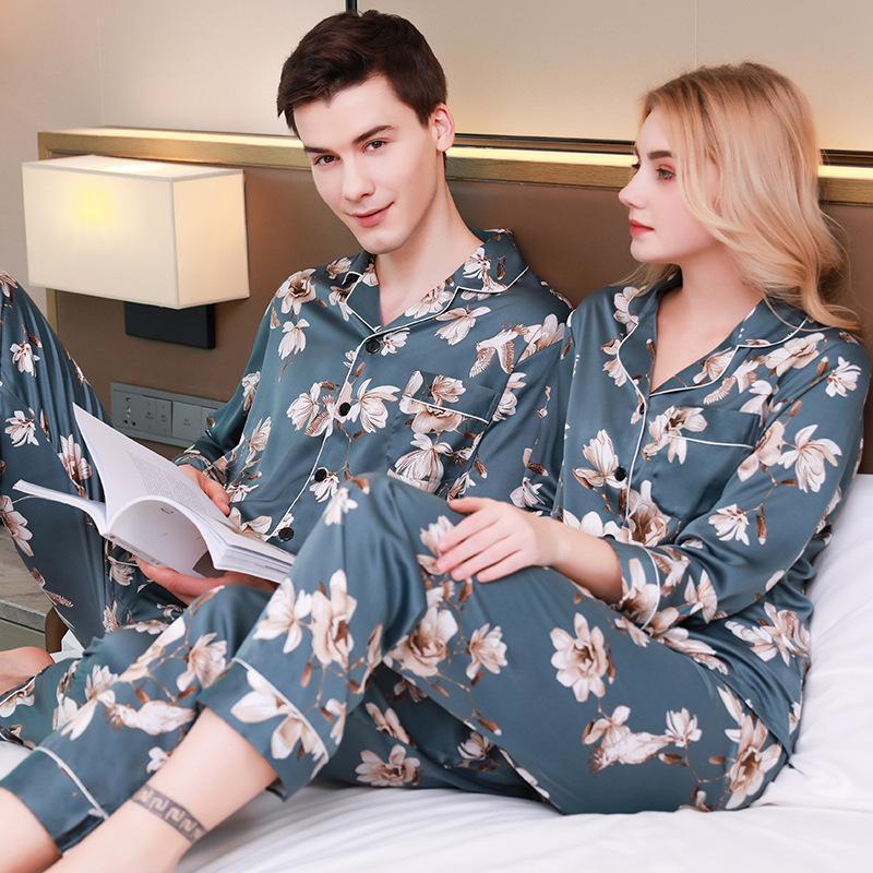 Floral Print Luxe Men Satin Pajamas Set