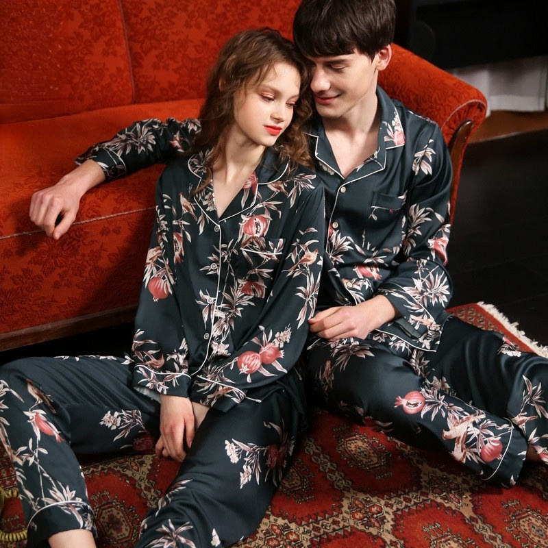 Floral Print Satin Couples Pajamas Sleepwear