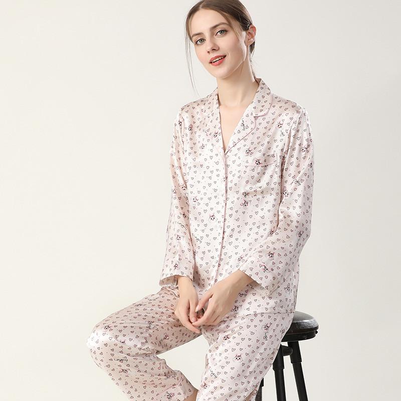 Heart Printed Pure Silk Pajamas Set 2Pcs
