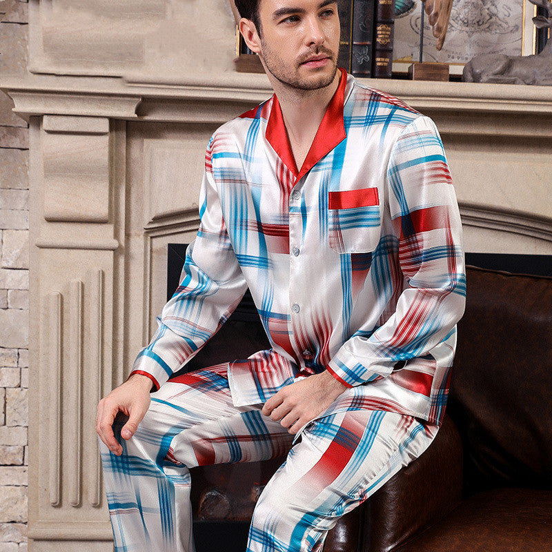 Silk Stripe Printed Lapel Pajamas