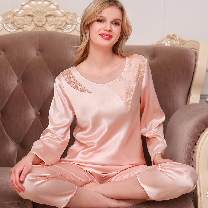 Women's Beautifully Soft Satin Long Sleeve Top and Pants Pajama Set