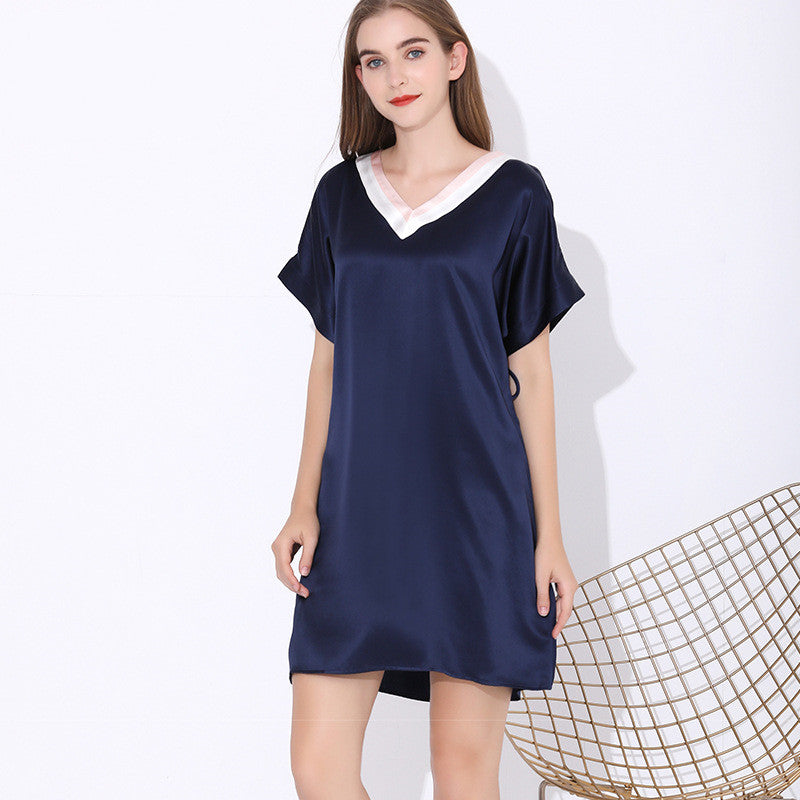Pure Silk V-Neck Belted Nightgown