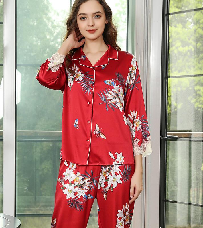 Pure Silk Printed Luxurious Pajamas Set 2Pcs