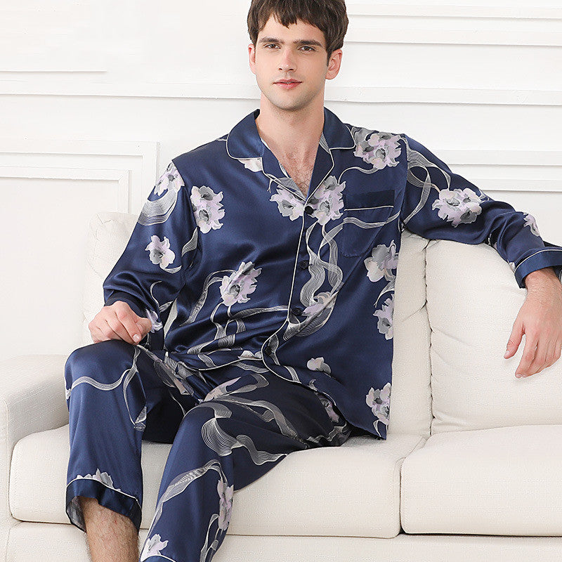 Silk Men's Floral Printed Lapel Pajamas