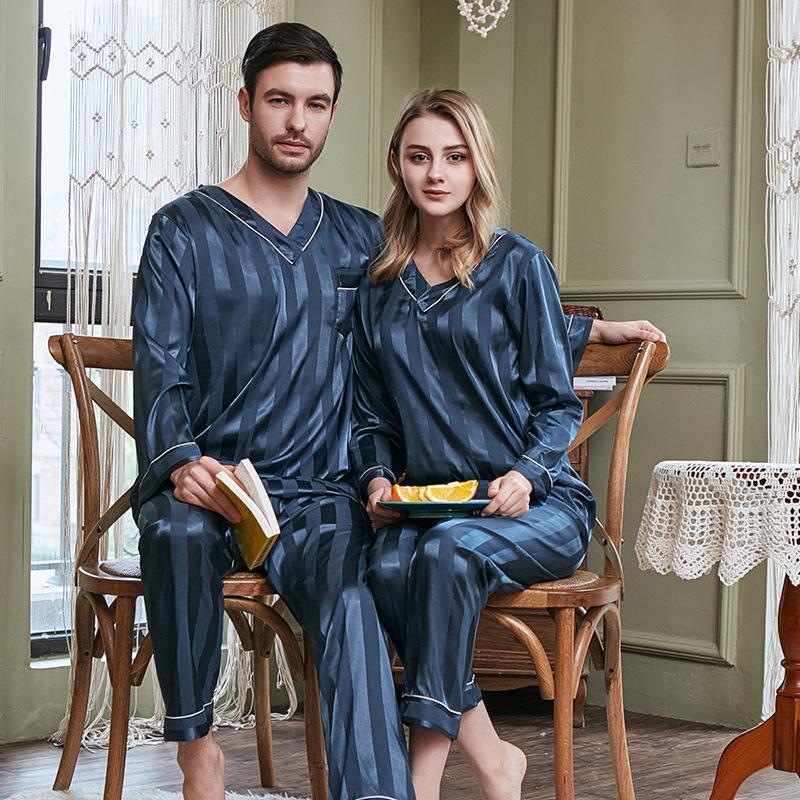 Striped Satin Couple Two-piece Pajamas Sets