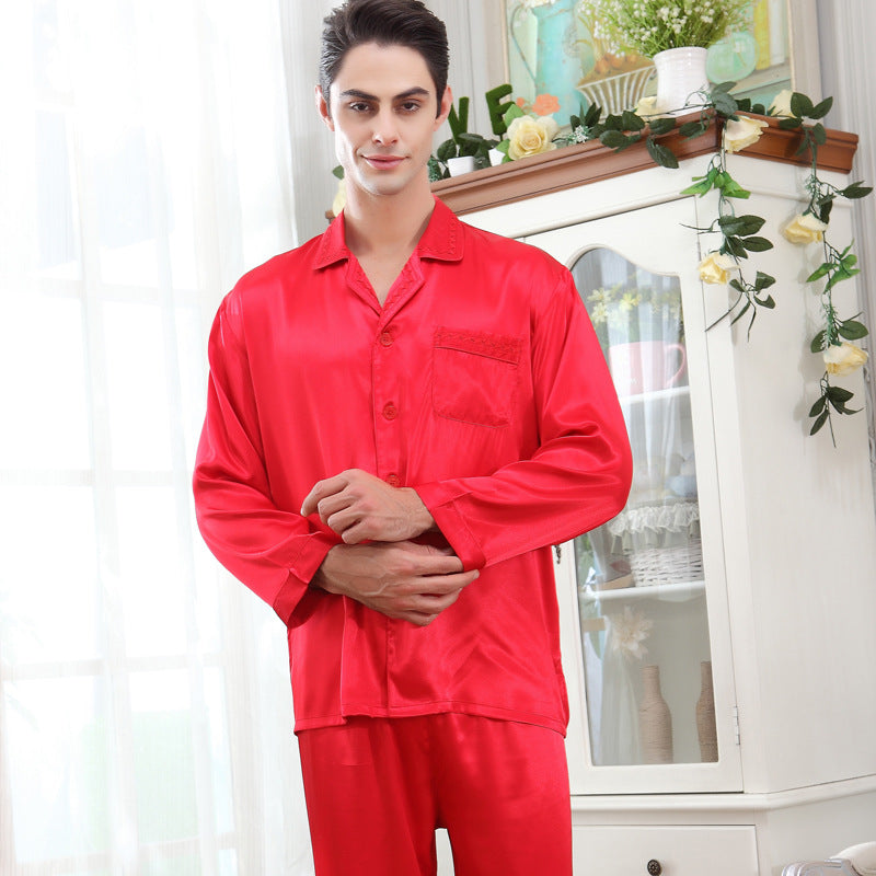Luxurious Satin Men's Lapel Pajamas 2Pcs