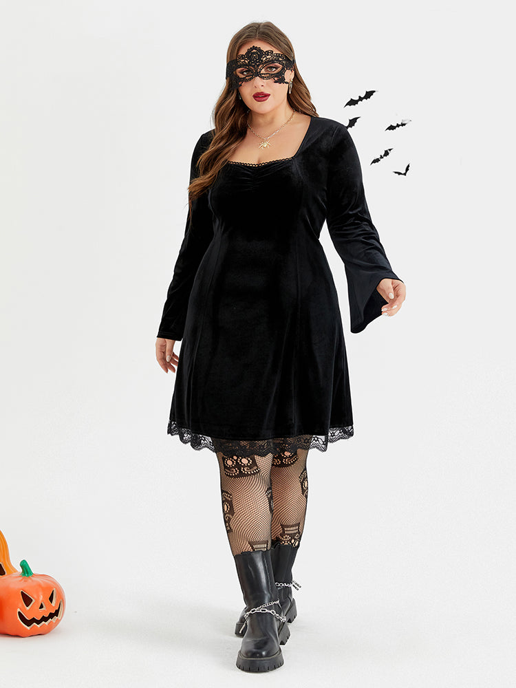 Halloween Flare Sleeve Velvet Dress Without Belt