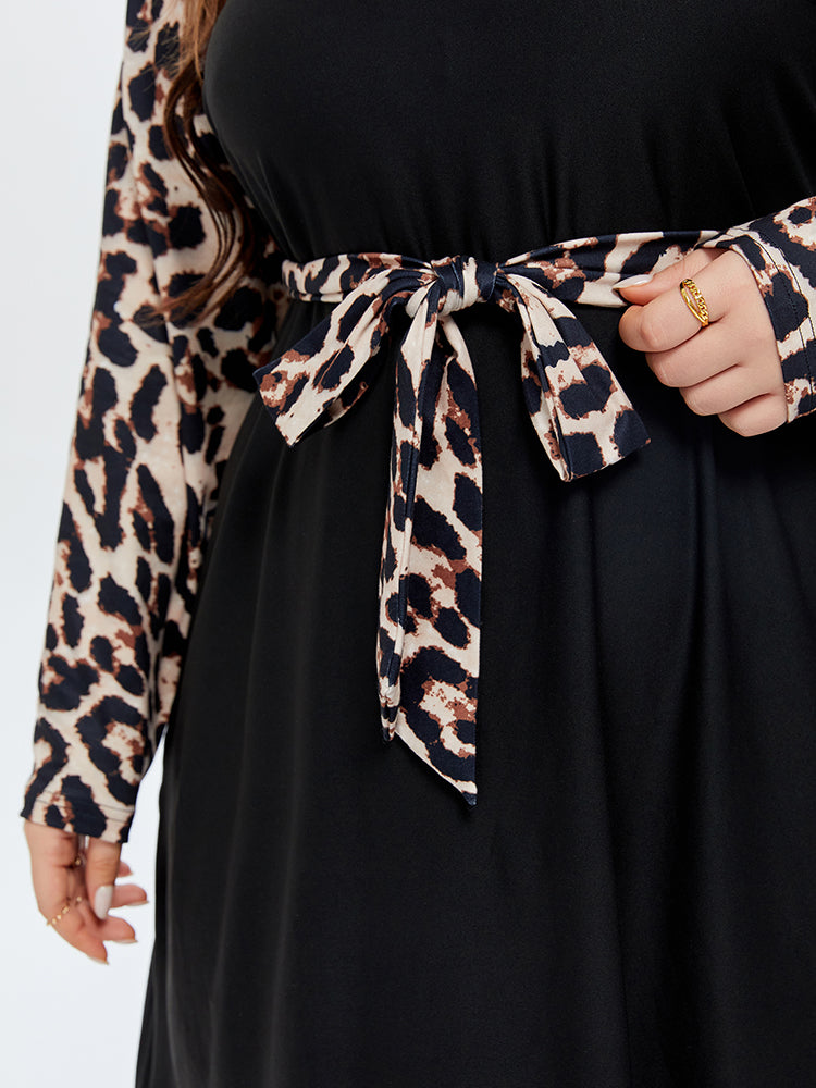 Leopard Print V-Neck Belted Dress