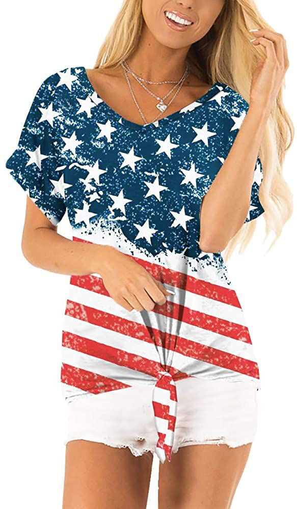 Women 4th Of July Star & Striped Print Top