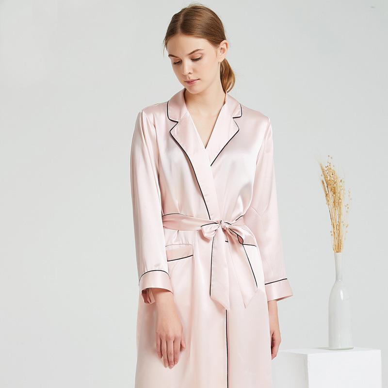 Pink Trim And Full Length Silk Robe