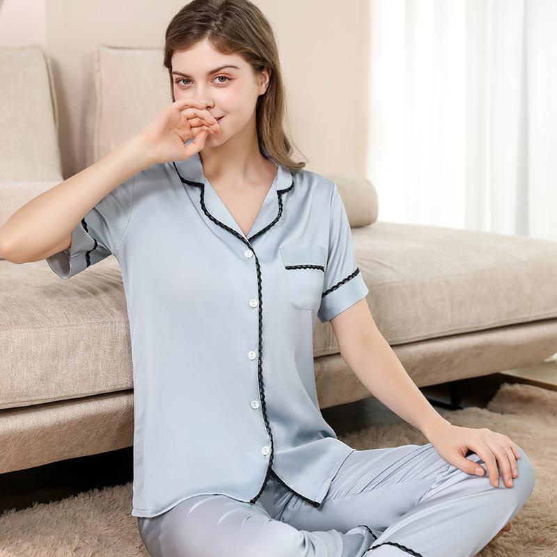 Women's Beautifully Satin Short Sleeve Notch Collar Pajama Set
