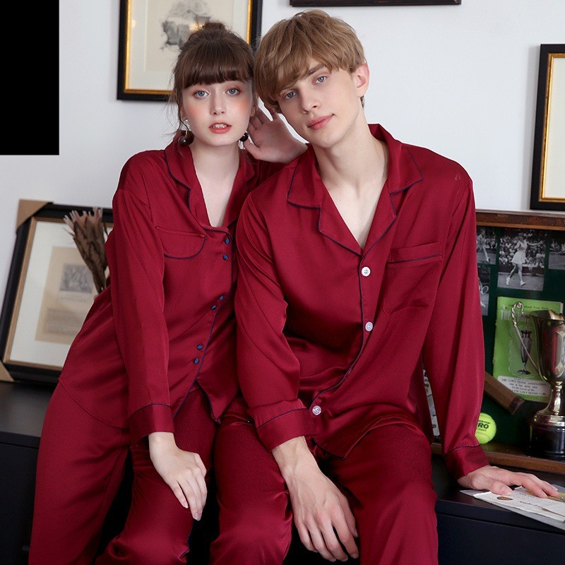 Classic Full Length Satin Couples Pajamas Sleepwear