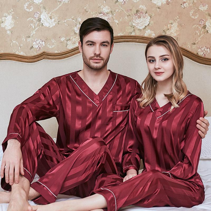 Striped Satin Couple Two-piece Pajamas Sets