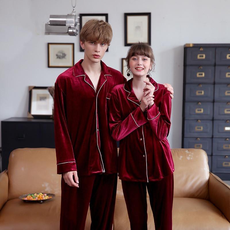 Contrast Piping Couple Flannel PJ Set