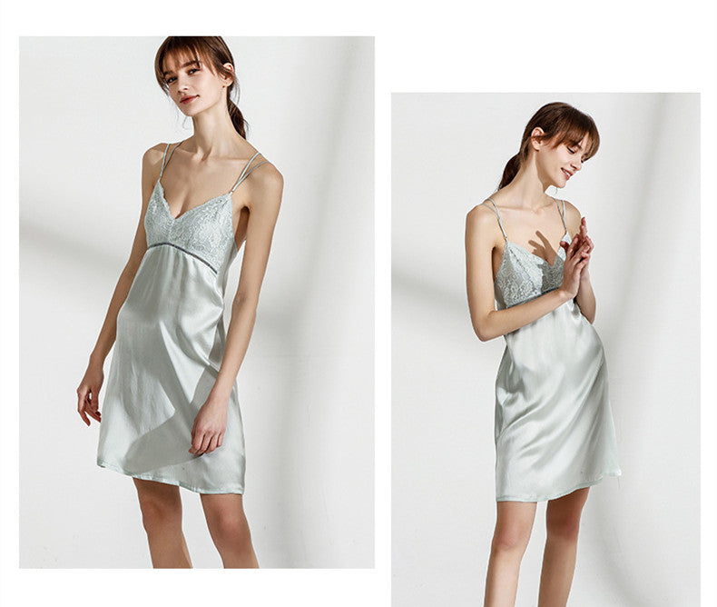 Lace V-Back Pure Silk Maxi Dress