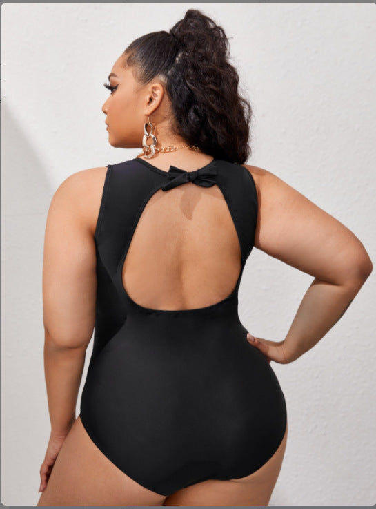 Plus Contrast Mesh High Waisted One Piece Swimsuit