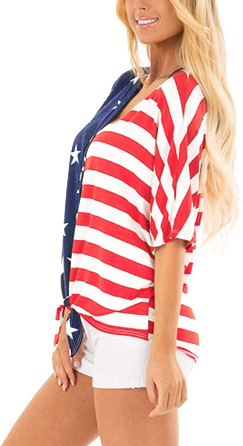 Women 4th Of July Star Print Batwing Sleeve Blouse