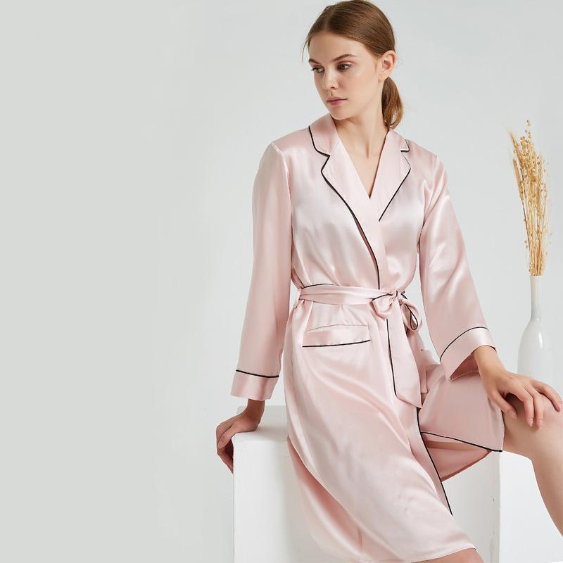 Pink Trim And Full Length Silk Robe