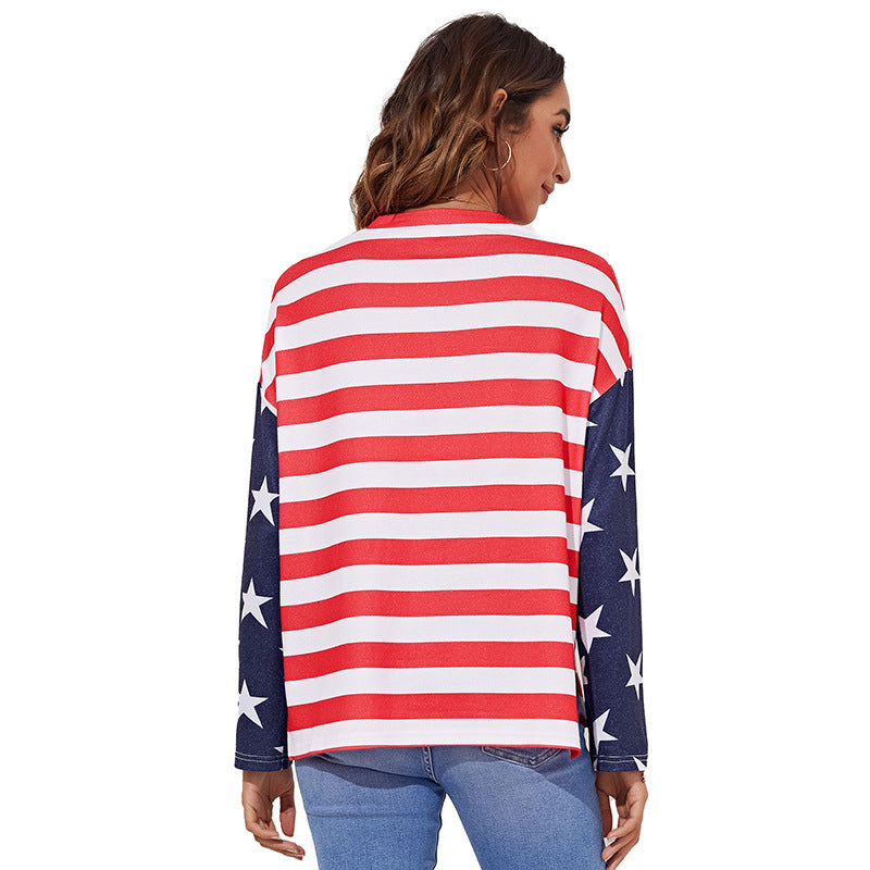 Women American Flag Print Long Sleeve Top