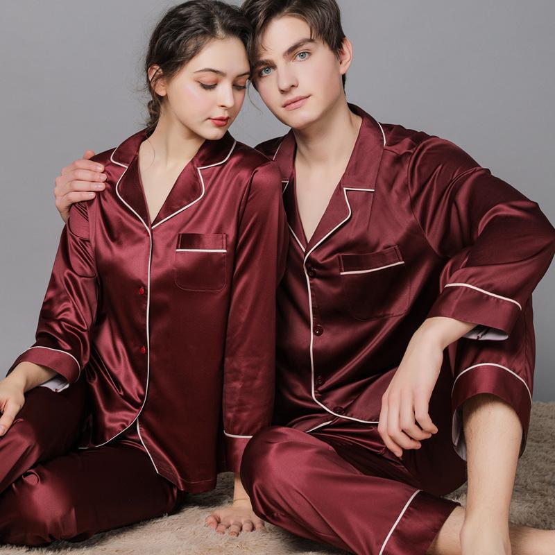 Hot Summer Pipped Satin Couple Pajamas Set