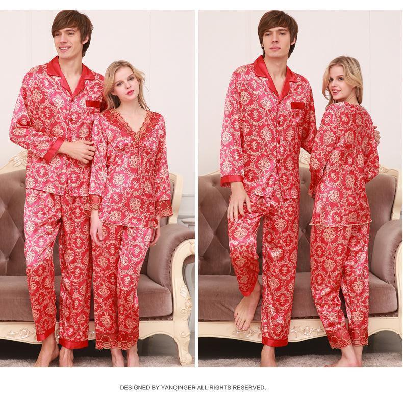 Red Lace Luxe Men Satin Pajamas Set