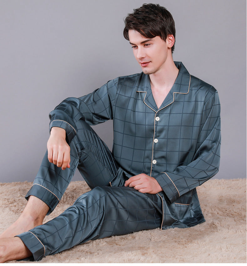 Satin Men's Little Square Printed Pajamas