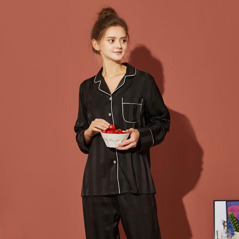 Black Satin Matching Couples Pajamas Set