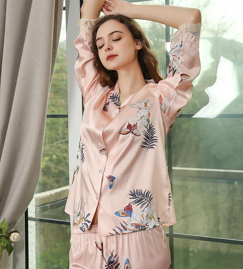 Pure Silk Printed Luxurious Pajamas Set 2Pcs