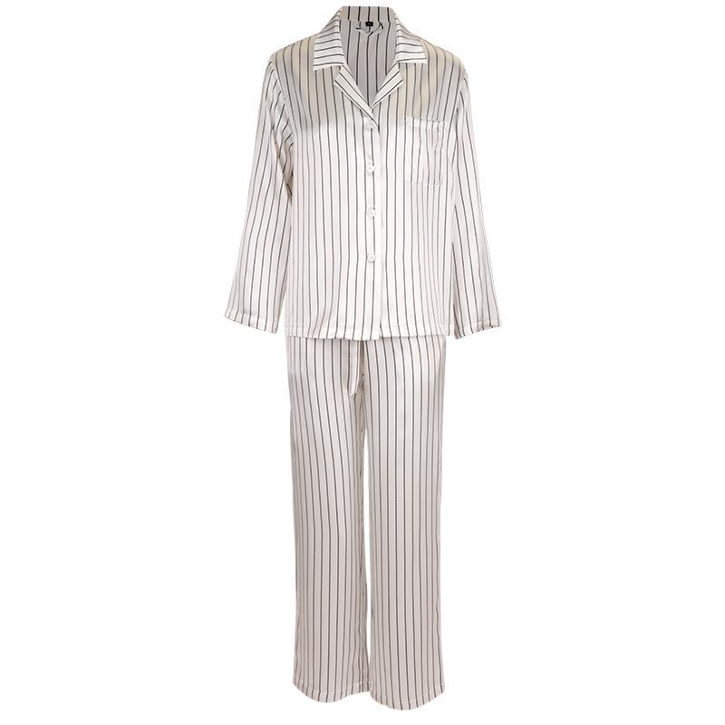 Striped Button Up Silk Pajama Set