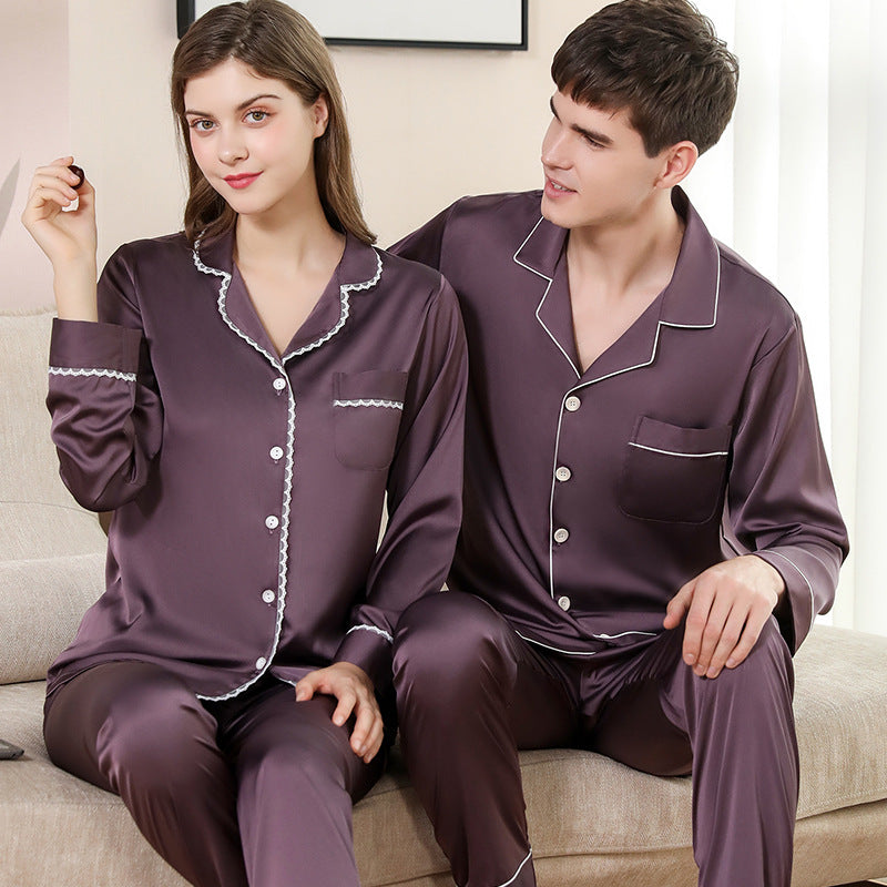 Couple's Beautifully Soft Long Sleeve Notch Collar Top and Pants Pajama Set