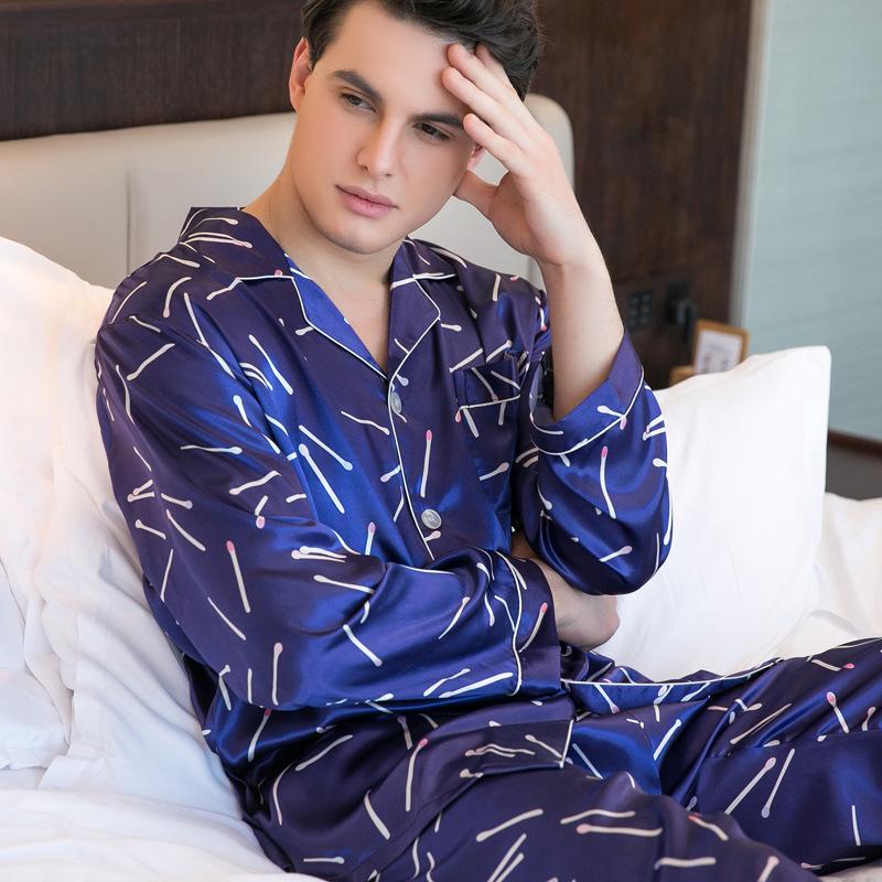 Classic Blue Satin Men Pajama Set