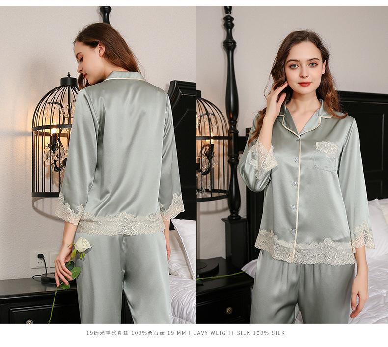 Lace Hem Pure Silk Pajamas Set