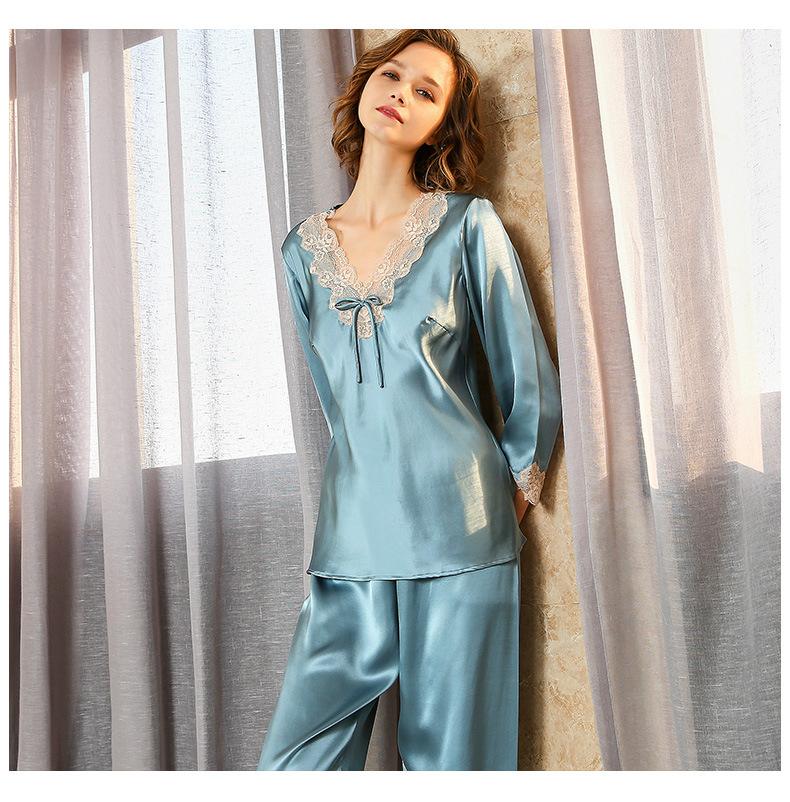 Laced Pure Silk Pajamas Set