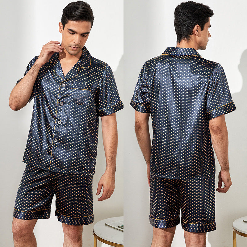 Men Geo Print Satin Pajama Set