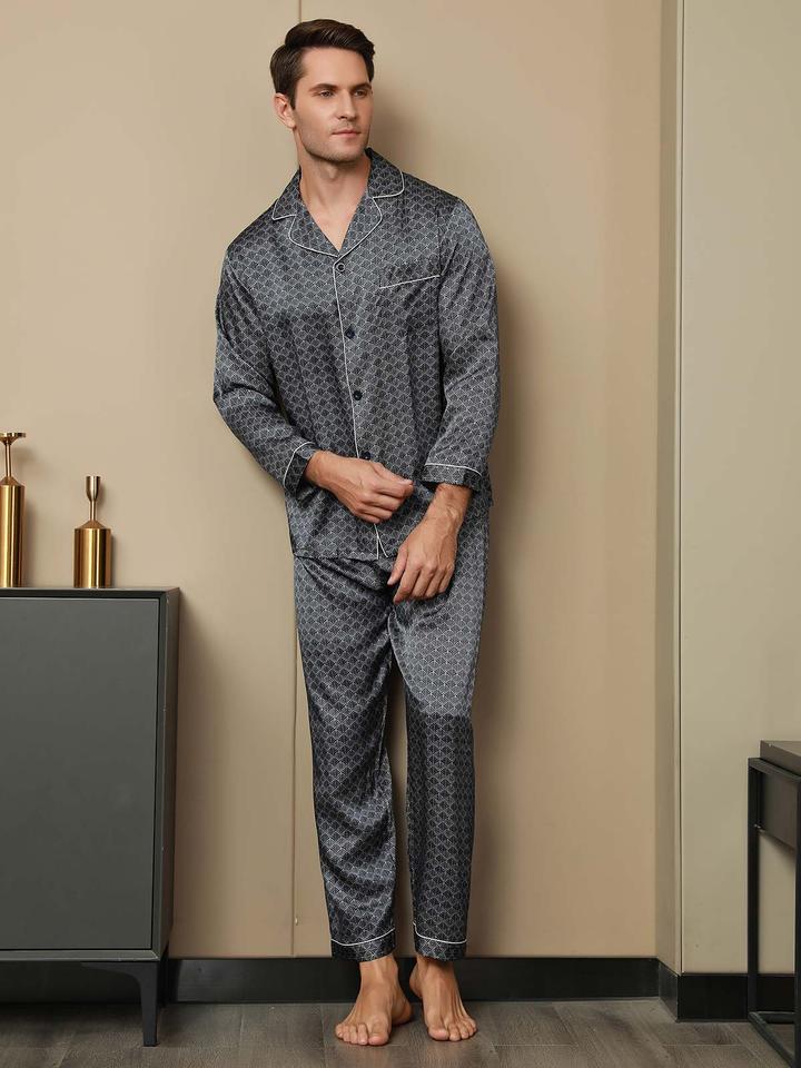 Luxurious Silk Men's Printed Pajama Set