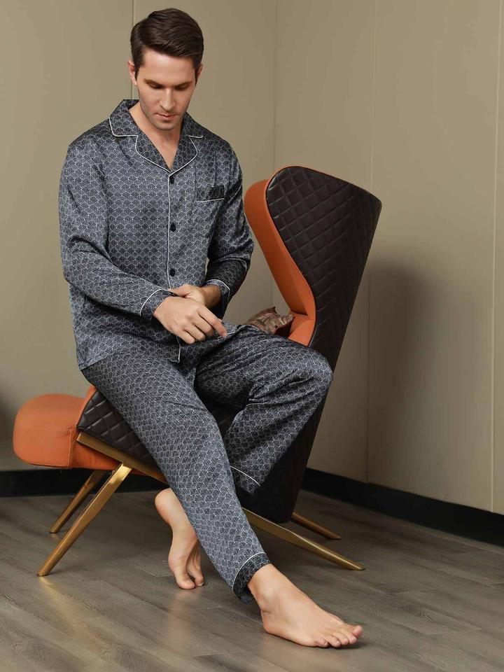 Luxurious Silk Men's Printed Pajama Set