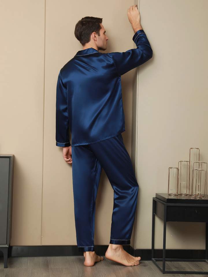 Luxurious 19Momme Silk Men's Contrast Trim Pajamas
