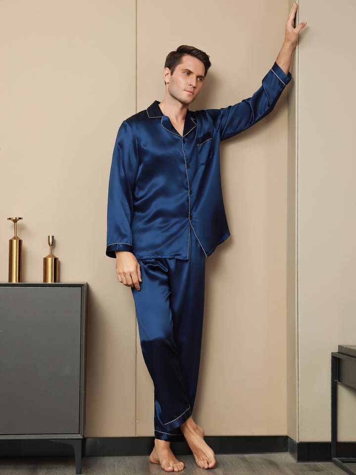 Luxurious 19Momme Silk Men's Contrast Trim Pajamas